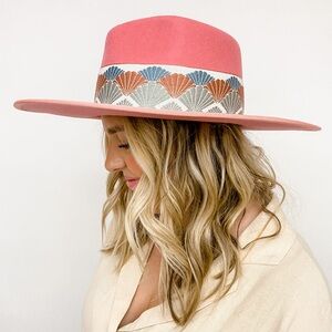 Rare Original Olive & Pique Pink Calico Wide Brim Rancher hat Artsy Detail Band